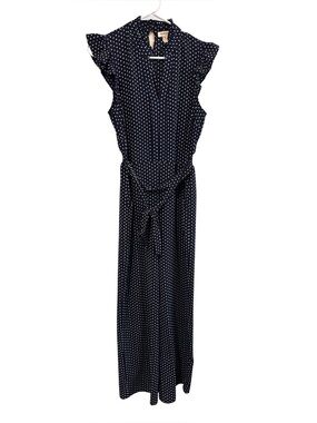 Monteau Navy Maxi Dress with White Dot Print. EUC